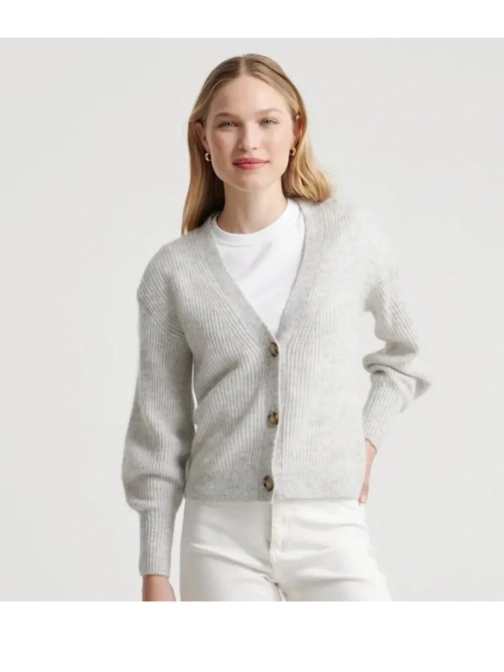 QUINCE Baby Alpaca-Wool Cropped Cardigan Light Grey Size Medium